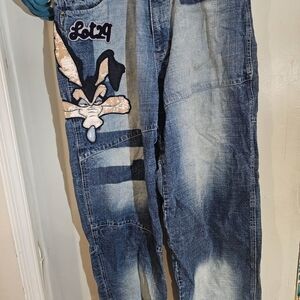 RARE Vintage Y2K Looney Tunes Lot 29 Warner Bros. Blue Denim Wide Leg Jeans